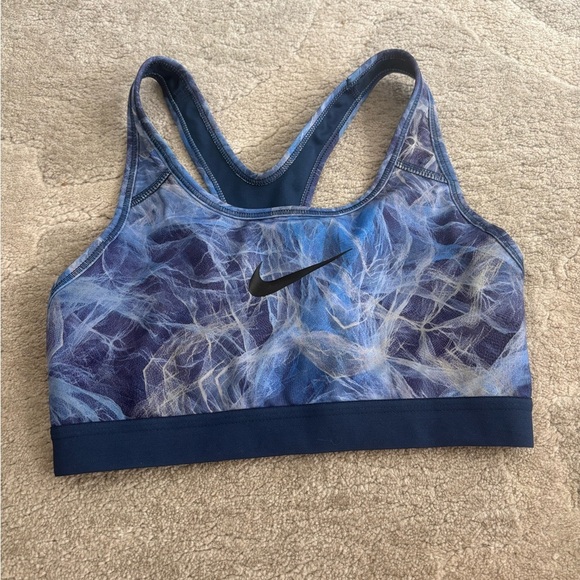Nike Dri-FIT Racerback Sports Bra – Abstract Blue Smoke Print - Picture 1 of 3